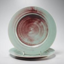 Studio Pottery Wheel Thrown Stoneware Green Celadon Red Ash Dinner Plates 10.5"d for sale  Shipping to South Africa