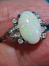 ESTATE Natural,earthmined,Australian Precious Opal&diamond ring.9ct white gold.N for sale  STOKE-ON-TRENT