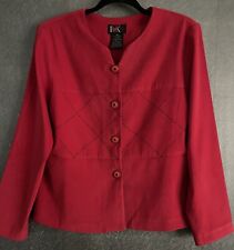 R&K Original Petite Sz 12 Vintage Red Suit Blazer Jacket Button Up Blk Stitch for sale  Shipping to South Africa