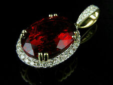 Atraente estilo halo com pingente oval de pedra redonda vermelha e branca feito à mão brilhante, usado comprar usado  Enviando para Brazil