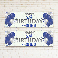 Usado, 2 Personalizado 50TH Happy Birthday Banners Kid & Adult Party Navy Blue Decor comprar usado  Enviando para Brazil