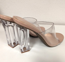 Torta Caliente Transparent Clear Block Lucite Heel Sandal Pumps shoes heels 9M 9, used for sale  Shipping to South Africa
