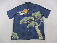 Usado, Camisa masculina Tori Richard média azul verde seda botão para cima guindaste asiático pássaro árvore comprar usado  Enviando para Brazil