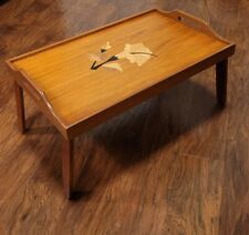 Vintage Wood Folding Tray Table with Floral Wood Inlay w/ Handles & Folding Legs for sale  Shipping to South Africa