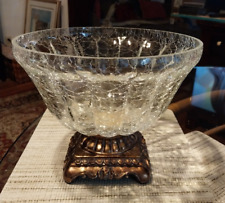 Crackle glass bowl on pedestal. 10 in. diameter, stands 8 in. tall.  Has cracks. for sale  Shipping to South Africa