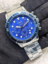 Luxury Fossil Chronograph Blue Dial Quartz Stainless Steel Band Mens Wrist Watch, used for sale  Shipping to South Africa