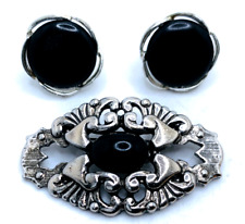 SET 1985 VTG SIGNED GINNIE JOHANSEN 85 BLACK BROOCH & LISNER SCREW BACK EARRINGS, used for sale  Shipping to South Africa
