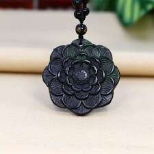Jade Lotus Pendant Necklace Man Natural Accessories Fashion Jewelry Black for sale  Shipping to Canada