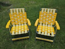 2 Vtg Aluminum Yellow Webbed Plastic Tubing Folding Lawn Beach Chairs Matching , used for sale  Shipping to South Africa
