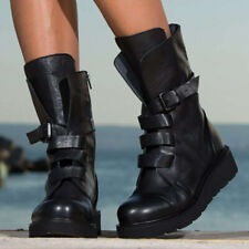 Botas de combate femininas casuais alça de fivela meia panturrilha plataforma biqueira redonda com zíper sapatos 38 comprar usado  Enviando para Brazil