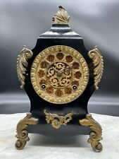 S244 Antique Ansonia Clock Co. Black, Brass Trim Victorian Boulle Mantel Clock tweedehands  verschepen naar Netherlands
