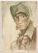 Used, Boris Deutsch (1892-1978) "Female portrait", large watercolor, 1930 for sale  Shipping to South Africa