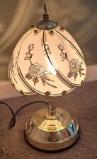 FLORAL GOLD TONE GLASS PANEL TOUCH TABLE LAMP TIFFANY STYLE LIGHT SHADE for sale  Shipping to South Africa