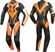 TRAJE DE CARRERAS DE CUERO DE MOTOCICLETA NARANJA/NEGRO PERSONALIZADO segunda mano  Embacar hacia Argentina