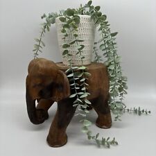 Usado, Estátua de elefante tailandês de madeira esculpida à mão vaso de plantas pequeno suporte base redonda 8" comprar usado  Enviando para Brazil