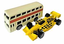 Autobús Maisto blanco con rayas rojas autobús de dos pisos y coche de carreras Fórmula amarillo segunda mano  Embacar hacia Argentina