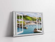 Usado, Port Isaac, Cornualha. Impressão em tela estilo moldura de janela comprar usado  Enviando para Brazil