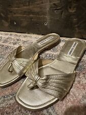 Tanga Manolo Blahnik designer de luxo sandália lisa dourada metálica feminina tamanho 5.5, usado comprar usado  Enviando para Brazil