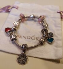 PANDORA🎀Sterling Silver Snake Chain Charm Bracelet with 10 Retired Charms🎀EUC for sale  Myrtle Beach