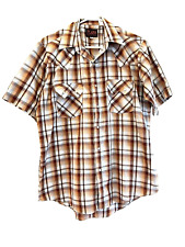 Camisa masculina xadrez marrom média Plains Western Wear pérola serra de pressão bolsos dentes comprar usado  Enviando para Brazil