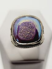 Sterling Silver 925 Purple Druzy Leaf Design Ring Size 6.25 India 14g for sale  Shipping to South Africa