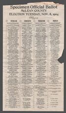 Antique 1904 Specimen Official Ballot McLean County Illinois Roosevelt vs Parker for sale  Shipping to South Africa