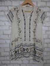 Blusa túnica bordada floral cinza Johnny Was Cupro marfim Kones XS NOVA J679 US$ 260 comprar usado  Enviando para Brazil