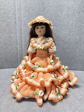 Brunette Porcelain Doll with Handmade Crochet Dress & Hat 16”w/stand Salsa Dress for sale  Shipping to South Africa