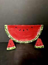 Ceramic Watermelon Salt & Pepper Shakers W/ Plate Serving Dish Red Green Seeds for sale  Shipping to South Africa
