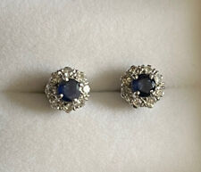 Sapphire diamond Cluster Stud Earrings White Gold 18ct Real Genuine From 1950’s for sale  KIRKCALDY