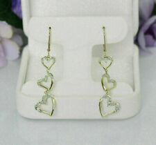 Round Simulated Diamond Heart Shape Drop/Dangle Earrings 14k Yellow Gold Plated for sale  Shipping to South Africa