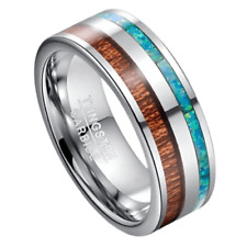 Used, Men's Ring - Silver Tungsten Carbide with Wood and Opal 8mm Width for sale  HORSHAM