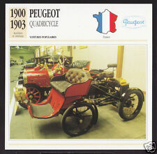 Used, 1900-1903 Peugeot Quadricycle Car Photo Spec Sheet Info French Card 1901 1902 for sale  Canada