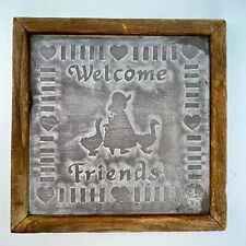 Natural Slate Plaque Welcome Hand Engraved Wood Frame Bonnet Girl Geese Heart, used for sale  Shipping to South Africa