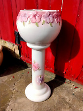 LARGE VINTAGE FLOWER POT PLANTER JARDINIERE & TALL STAND - FLOWER DESIGN, used for sale  Shipping to South Africa