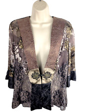 Y2K Kimono Cardigan Jacket S Taupe Gray Lace Velvet Burnout Asian Rayon Toggle for sale  Shipping to South Africa