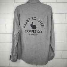 Rabbit Roasters Oxford Shirt Large Unisex Embroidered Stretch Long Sleeve Coffee for sale  Shipping to Canada