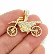 Pingente de prata masculino simulado de diamante corte redondo 3 quilates bicicleta ouro amarelo 14k por cima comprar usado  Enviando para Brazil