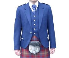 Custom Made Scottish Men's Royal Blue Wool Argyle Kilt Jacket With Waistcoat for sale  Shipping to South Africa