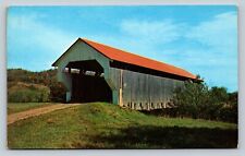 Cartão postal vintage Cambridge Vermont ponte coberta telhado vermelho montagem Mansfield comprar usado  Enviando para Brazil