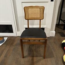 Cadeira dobrável Stakmore Co com encosto de bengala moldura de madeira assento acolchoado de vinil preto boho vintage comprar usado  Enviando para Brazil