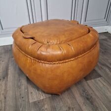 Vintage Brown Foot Stool Pouffe Leather Effect Vinyl Ottoman Retro Chesterfield for sale  Shipping to South Africa