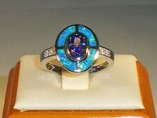 Ladies Art Deco Sterling 925 Solid Silver Opal Sapphire & Tanzanite Target Ring for sale  BURY ST. EDMUNDS