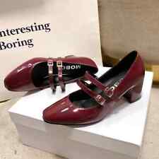 Women Double Buckle Mary Janes Shoes Patent Leather High Heels Thick Heel Pumps for sale  Shipping to South Africa