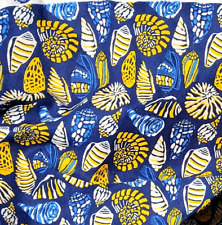 Stof Paris Fabric Remnant Piece Seashells Palourde Clams Blue Yellows 58x72 tweedehands  verschepen naar Netherlands