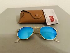 Lente plana hexagonal Ray-Ban, tamanho M 51-21. Lente espelhada colorida armação dourada/azul comprar usado  Enviando para Brazil