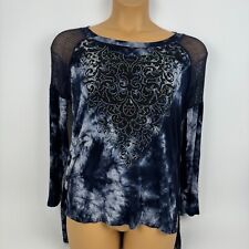 Vocal Top Shirt Navy Blue Tie Dye Hi-Lo Embellishments Womens Large L for sale  Shipping to South Africa