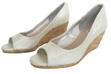 Used, Dune size 3 women's shiny silver peeptoe court shoes cork wedges heels for sale  Shipping to South Africa