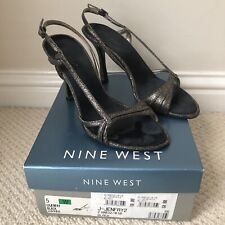 NINE WEST STRAPPY SANDALS BLACK GOLD GLITTER SHOES SIZE 3 36 W STILETTO LEATHER for sale  Shipping to South Africa