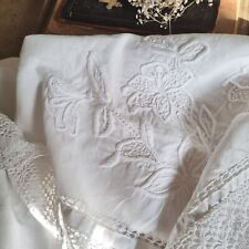ANTIQUE FRENCH LACE HAND EMBROIDERED WHITEWORK ORCHIDS CONTINENTAL PILLOW SHAM for sale  Shipping to South Africa